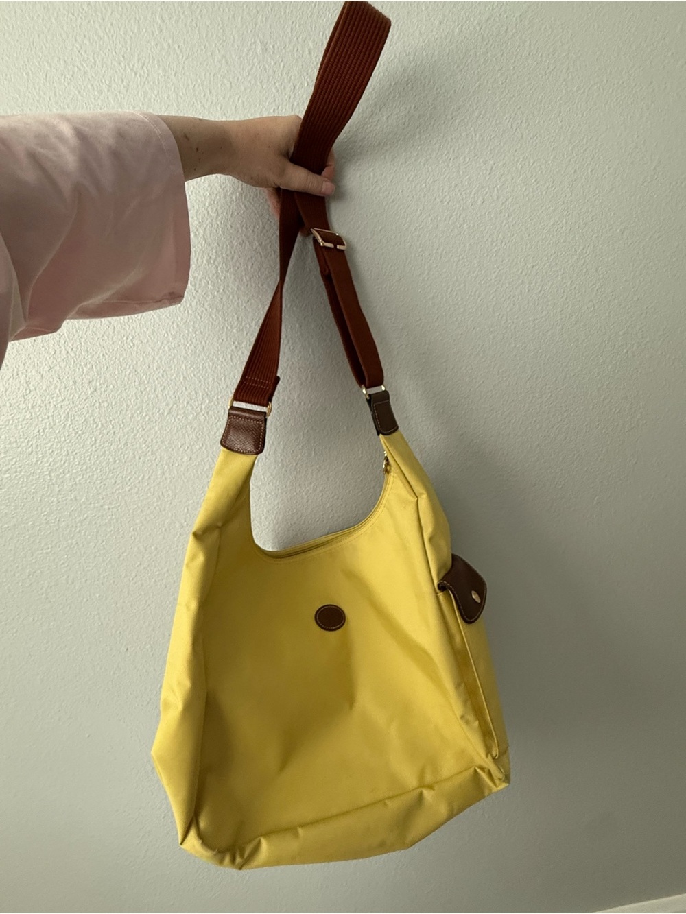 Yellow Shoulder Tote Bag with Brown Strap - Picture 13 of 14